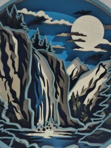 detail of the waterfall woodscape art