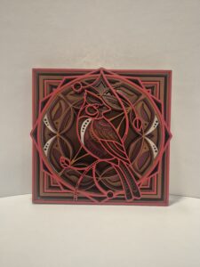 cardinal dimensional woodscape art, red bird laser-cut wall decor